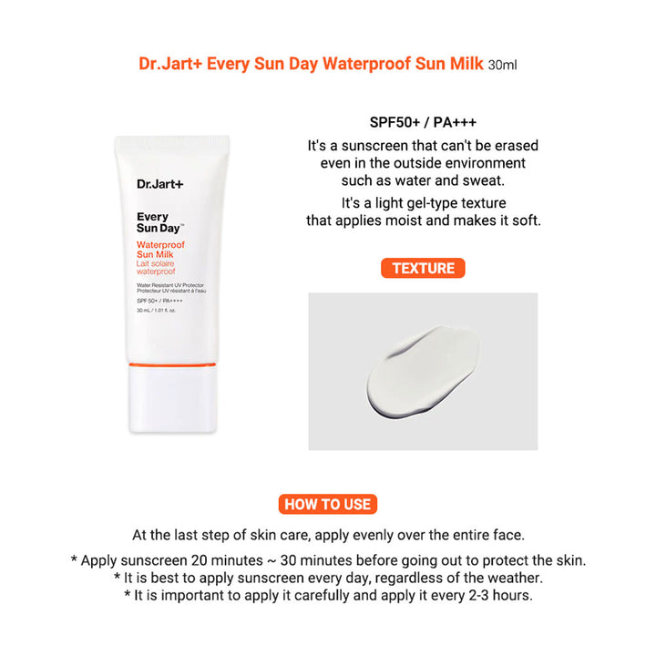Dr. Jart+ Every Sun Day Waterproof Sun Milk - Peaches&Creme Shop Korean Skincare Malta
