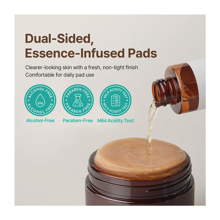 Essence-infused dual-sided pads shown in a clean promotional layout. Text reads &