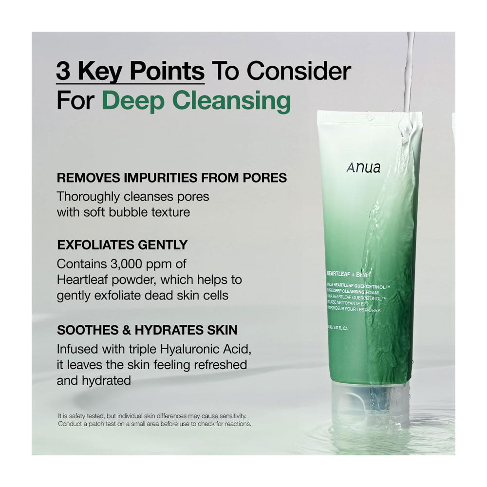 ANUA Heartleaf Quercetinol Pore Deep Cleansing Foam - Peaches&Creme Shop Korean Skincare Malta