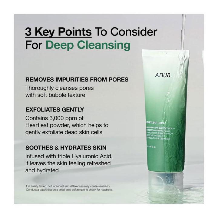 ANUA Heartleaf Quercetinol Pore Deep Cleansing Foam - Peaches&Creme Shop Korean Skincare Malta