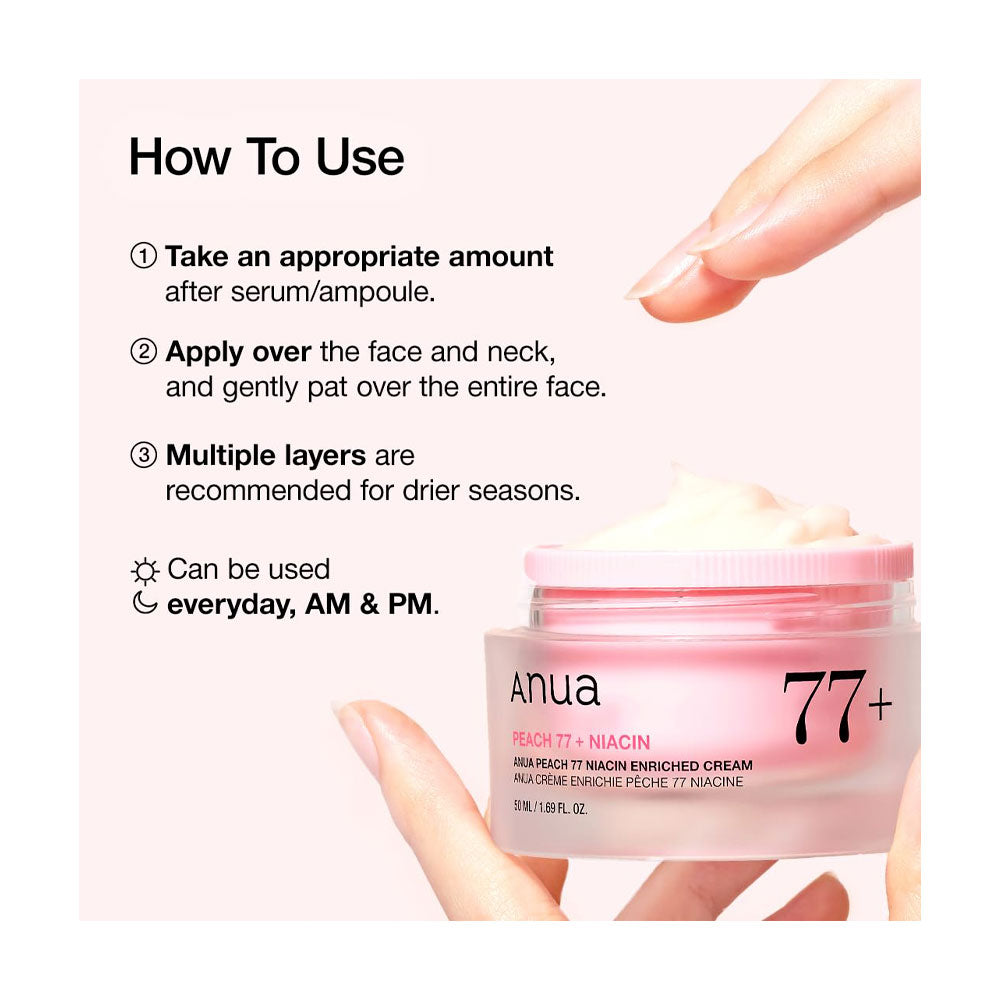 ANUA Peach 77% Niacin Enriched Cream - Peaches&Creme Shop Korean Skincare Malta