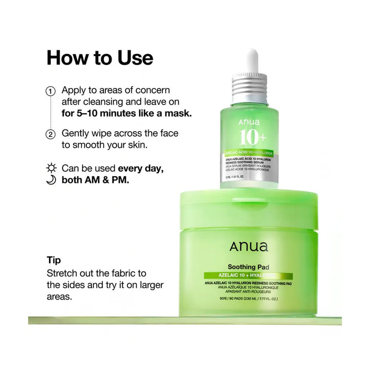 ANUA Azelaic 10 Hyaluron Redness Soothing Pad - Peaches&Creme Shop Korean Skincare Malta