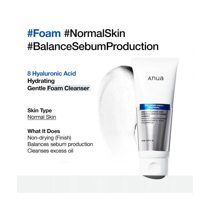 ANUA 8 Hyaluronic Acid Hydrating Gentle Foaming Cleanser - Peaches&Creme Shop Korean Skincare Malta