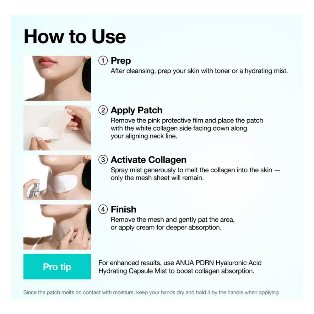 Instructions on how to use a collagen patch with images and text.