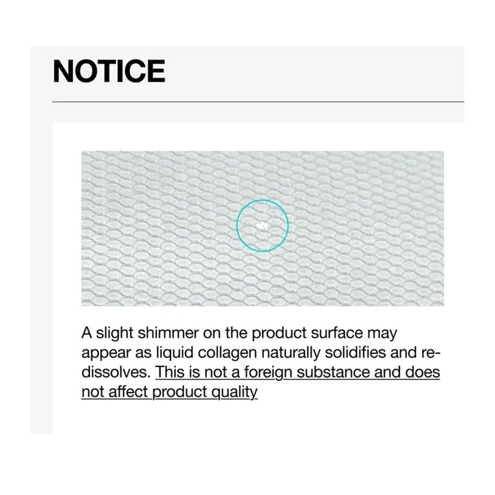 Notice text about product surface shimmer on a white background