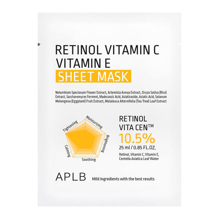 APLB Retinol Vitamin C Vitamin E Sheet Mask - Peaches&Creme Shop Korean Skincare Malta