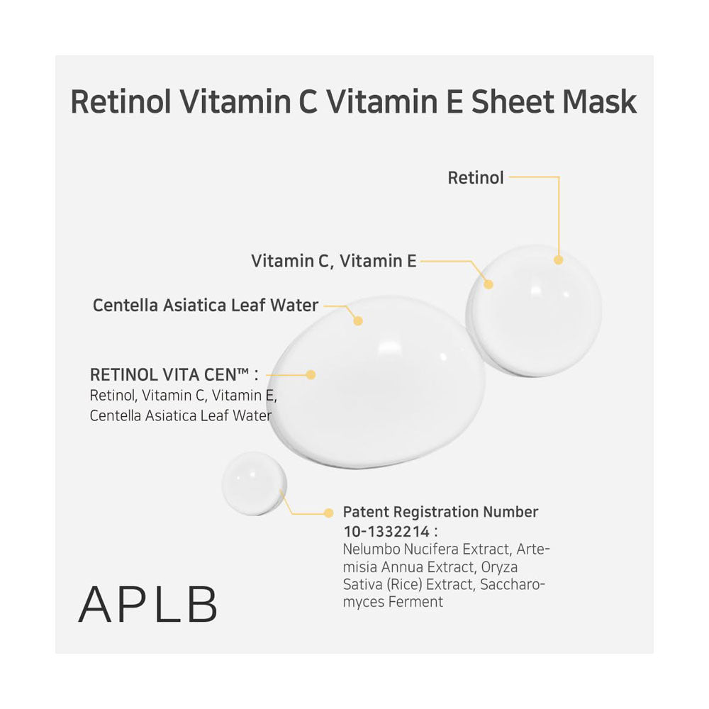 APLB Retinol Vitamin C Vitamin E Sheet Mask - Peaches&Creme Shop Korean Skincare Malta