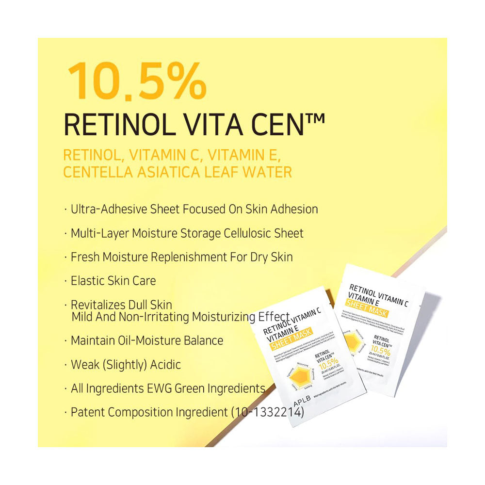 APLB Retinol Vitamin C Vitamin E Sheet Mask - Peaches&Creme Shop Korean Skincare Malta