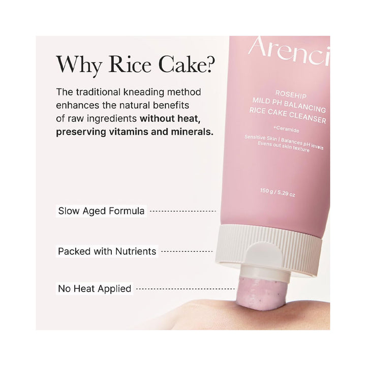 ARENCIA Rosehip Mild PH Balancing Rice Cake Cleanser - Peaches&Creme Shop Korean Skincare Malta