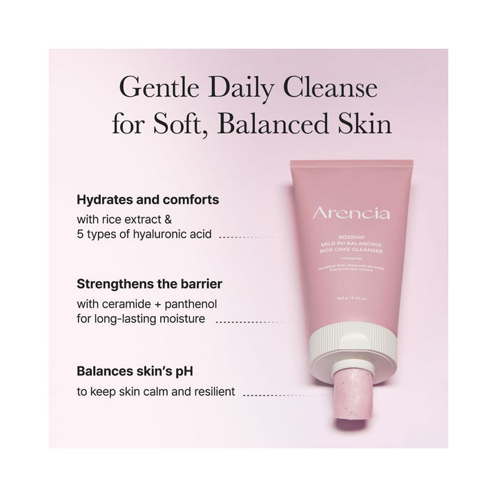 ARENCIA Rosehip Mild PH Balancing Rice Cake Cleanser - Peaches&Creme Shop Korean Skincare Malta