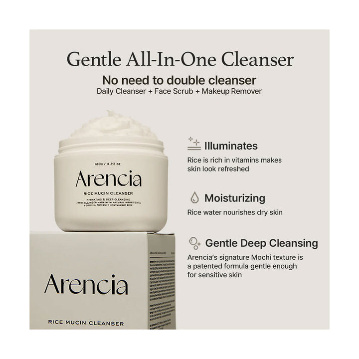 ARENCIA Rice Mucin Cleanser - Peaches&Creme Shop Korean Skincare Malta