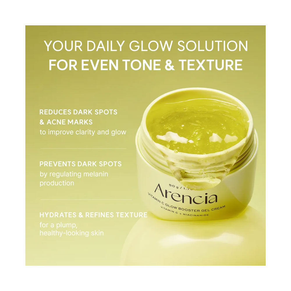 Jar of skincare cream with text highlighting benefits on a green background