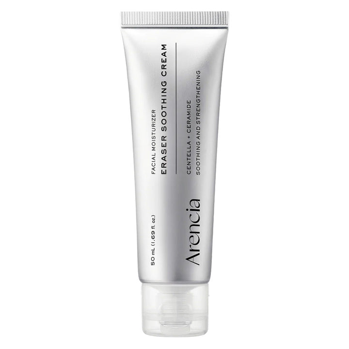 A 50 ml squeeze tube of Arencia Eraser Soothing Cream, a facial moisturizer, shown against a plain white background.