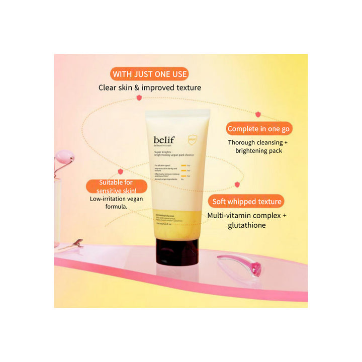 BELIF Super Knights Bright Toning Vegan Pack Cleanser - Peaches&Creme Shop Korean Skincare Malta