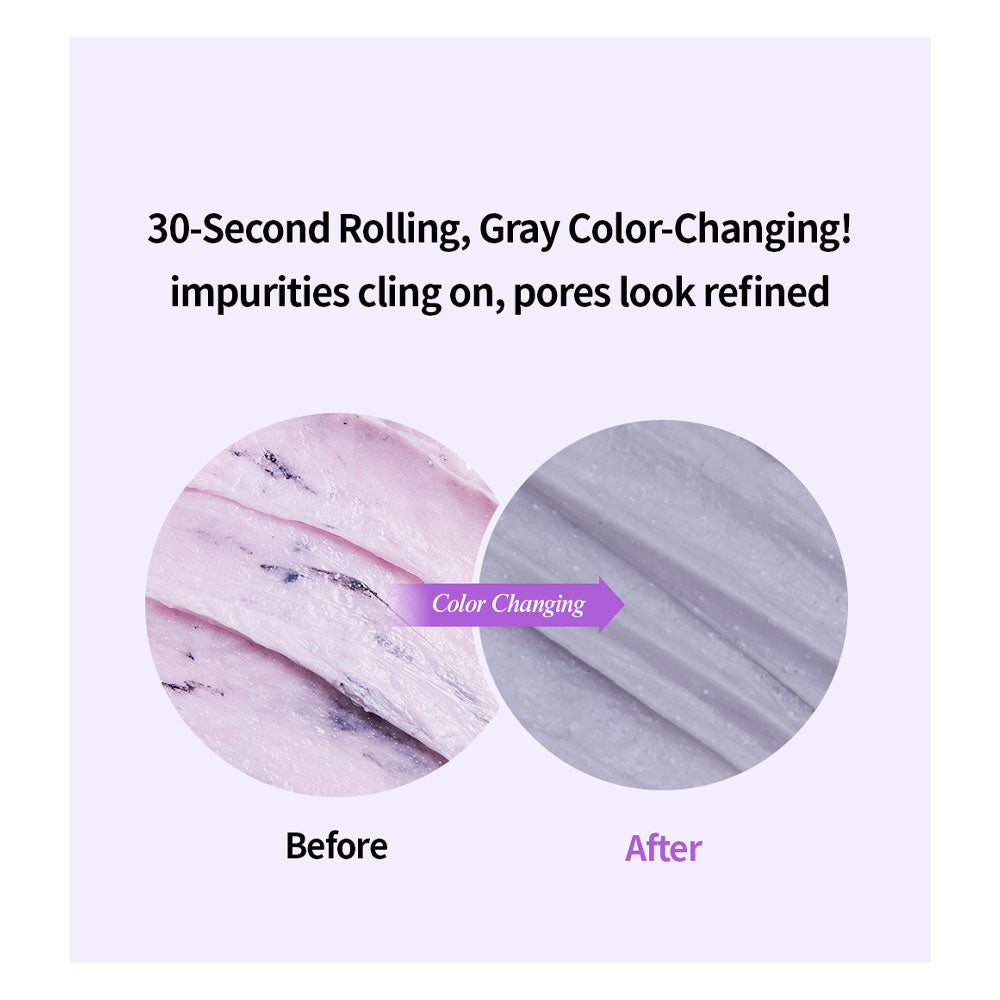 Promotional graphic for a skincare product showing before-and-after pore texture comparison. Text at the top reads &