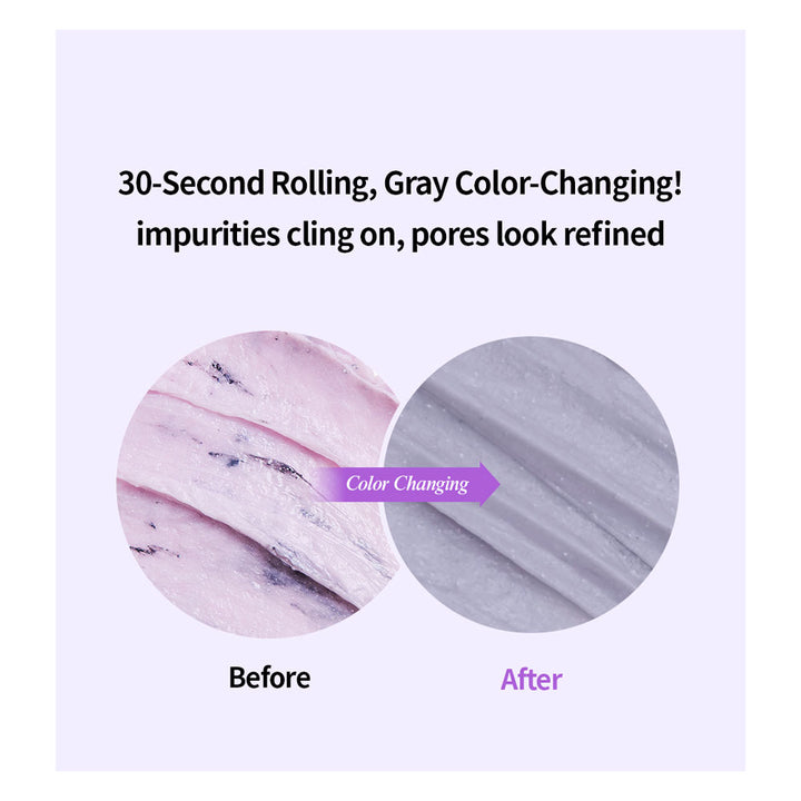 Promotional graphic for a skincare product showing before-and-after pore texture comparison. Text at the top reads &