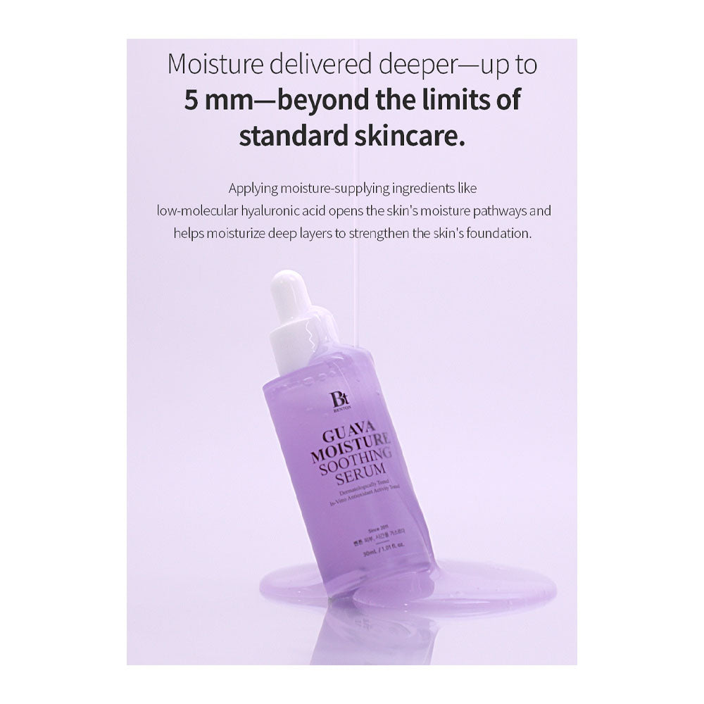 A skincare ad-style image showing a purple dropper bottle labeled &