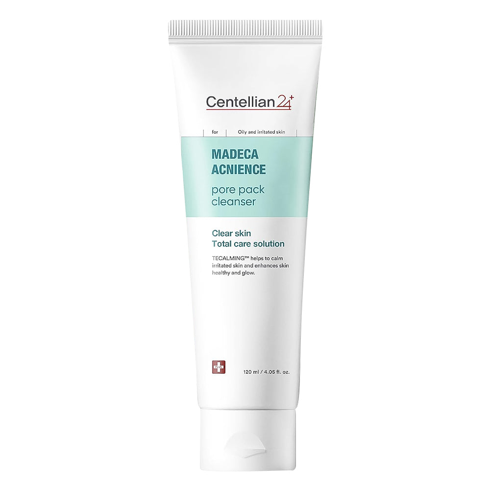 Tube of Centellian24 Madeca Acnience pore pack cleanser on a white background