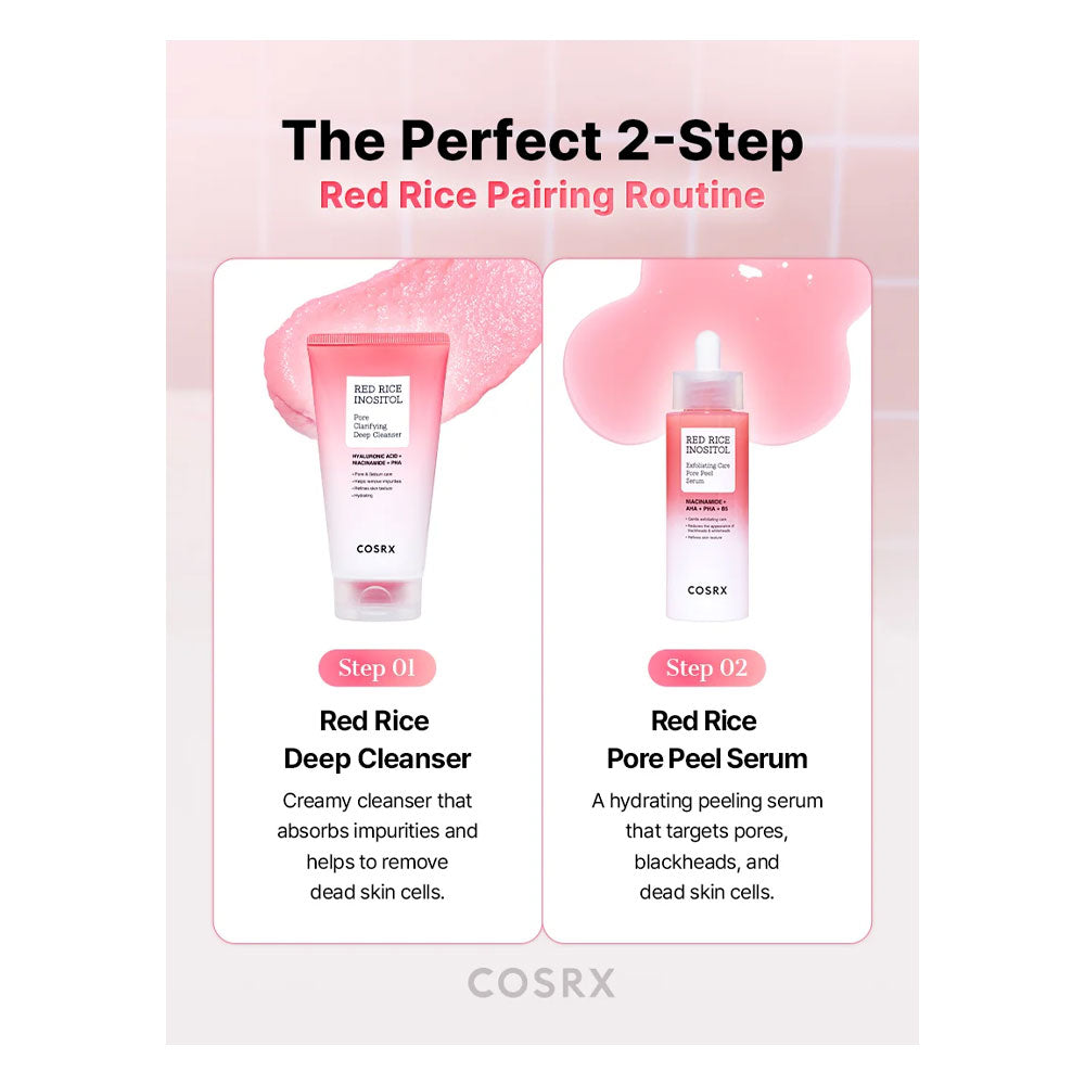 A promotional graphic for a COSRX two-step skincare routine, titled &