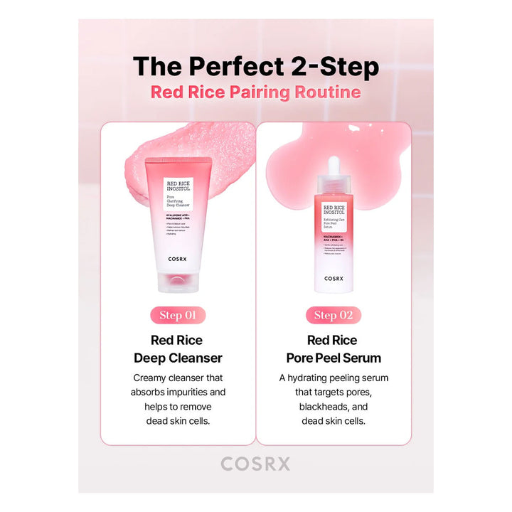 A promotional graphic for a COSRX two-step skincare routine, titled &