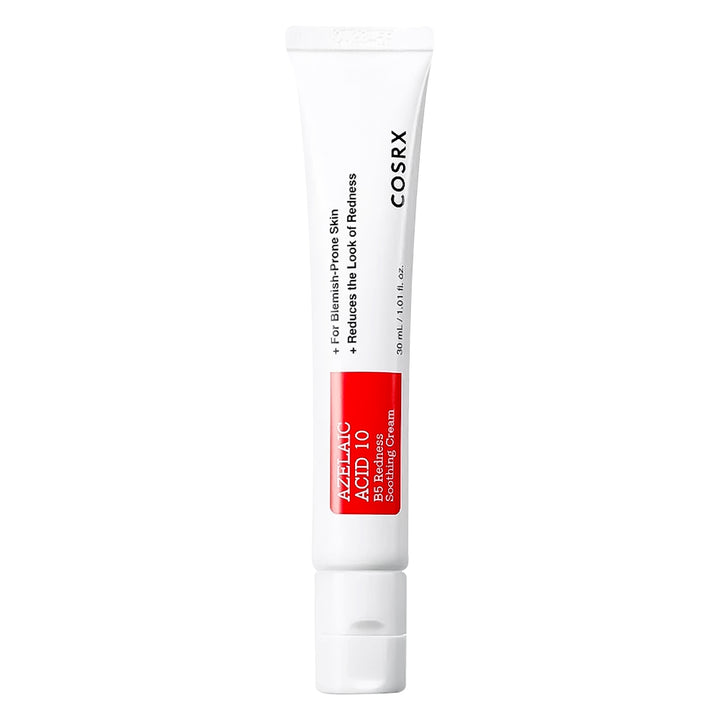 A white tube of COSRX Hyalucho Balm + 10 soothing cream with a bold red label block on the lower half, set against a plain white background.