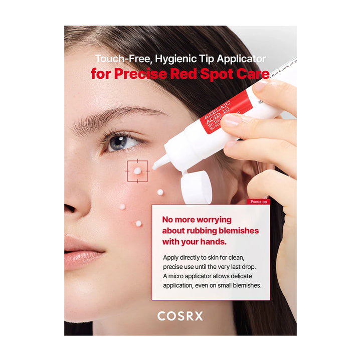 COSRX Acne Red Spot Treatment tube being squeezed onto a woman&
