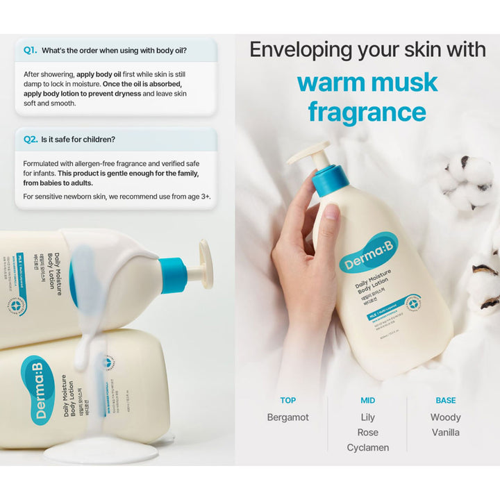 DERMA B Daily Moisture Body Lotion - Peaches&Creme Shop Korean Skincare Malta