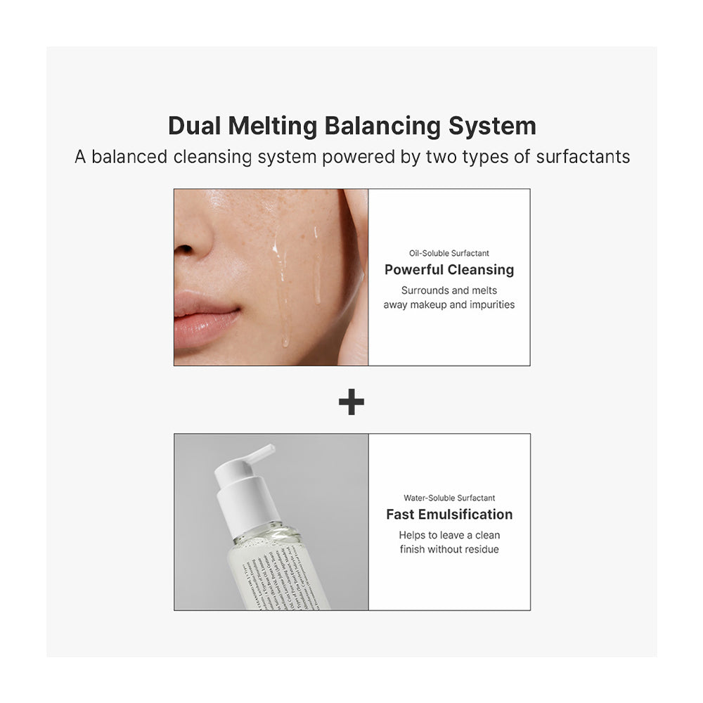 A promotional graphic for a dual-phase cleansing system, featuring a close-up of a woman&