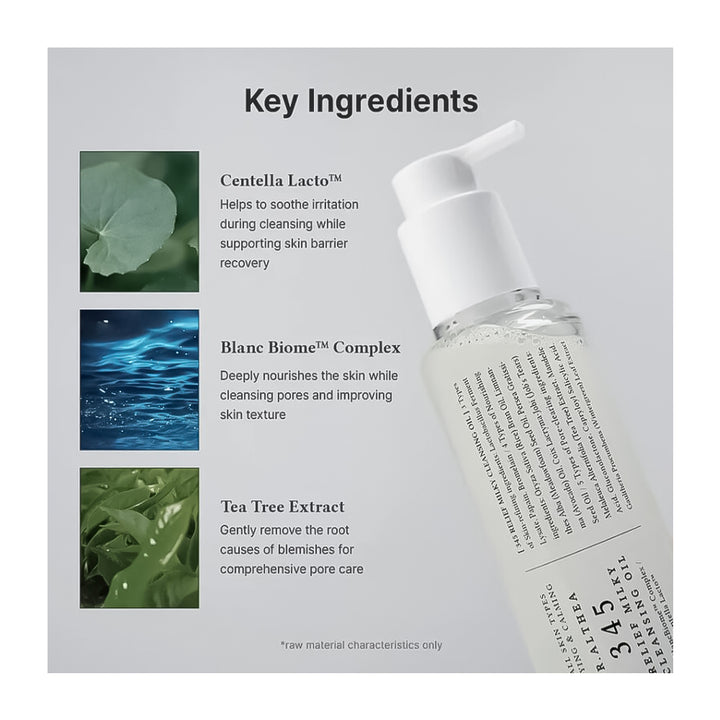 A skincare pump bottle on a light gray background with text reading &
