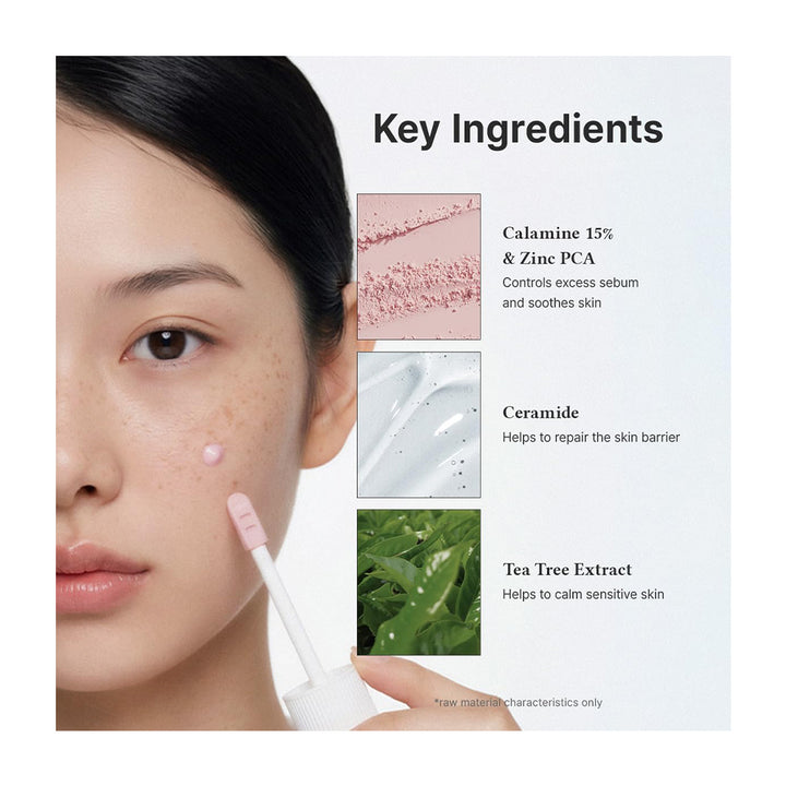 Close-up of a woman applying a skincare cream with a dropper onto her cheek, next to an infographic titled &