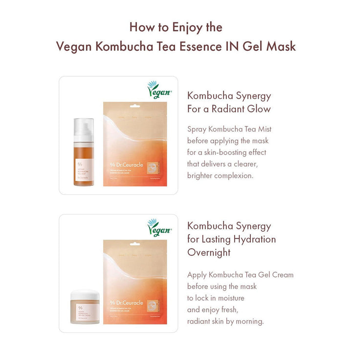 Dr. Ceuracle Vegan Kombucha Tea Essence In Gel Mask - Peaches&Creme Shop Korean Skincare Malta