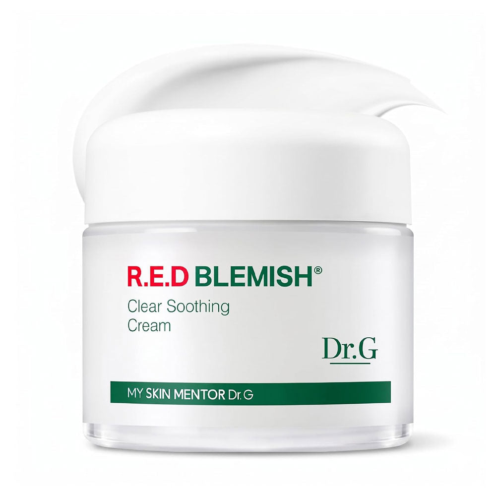 Dr. G R.E.D Blemish Clear Soothing Cream jar on a white background