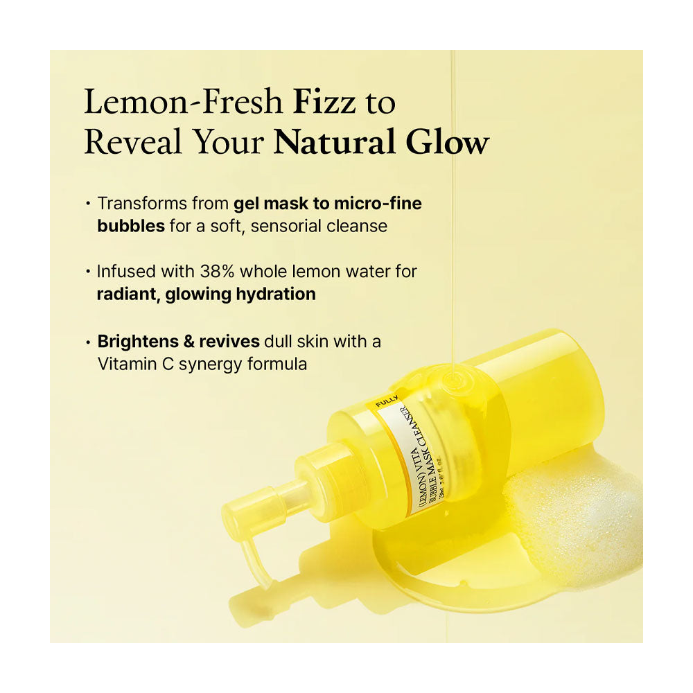Yellow skincare product with text on a light yellow background