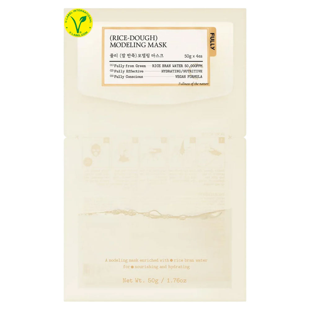 Rice-dough modeling mask packaging with brand logo on a white background