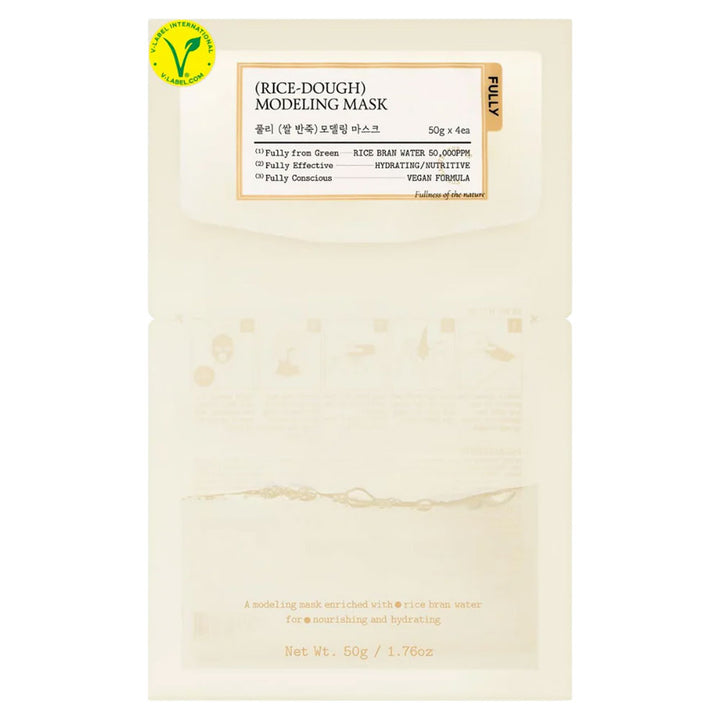 Rice-dough modeling mask packaging with brand logo on a white background