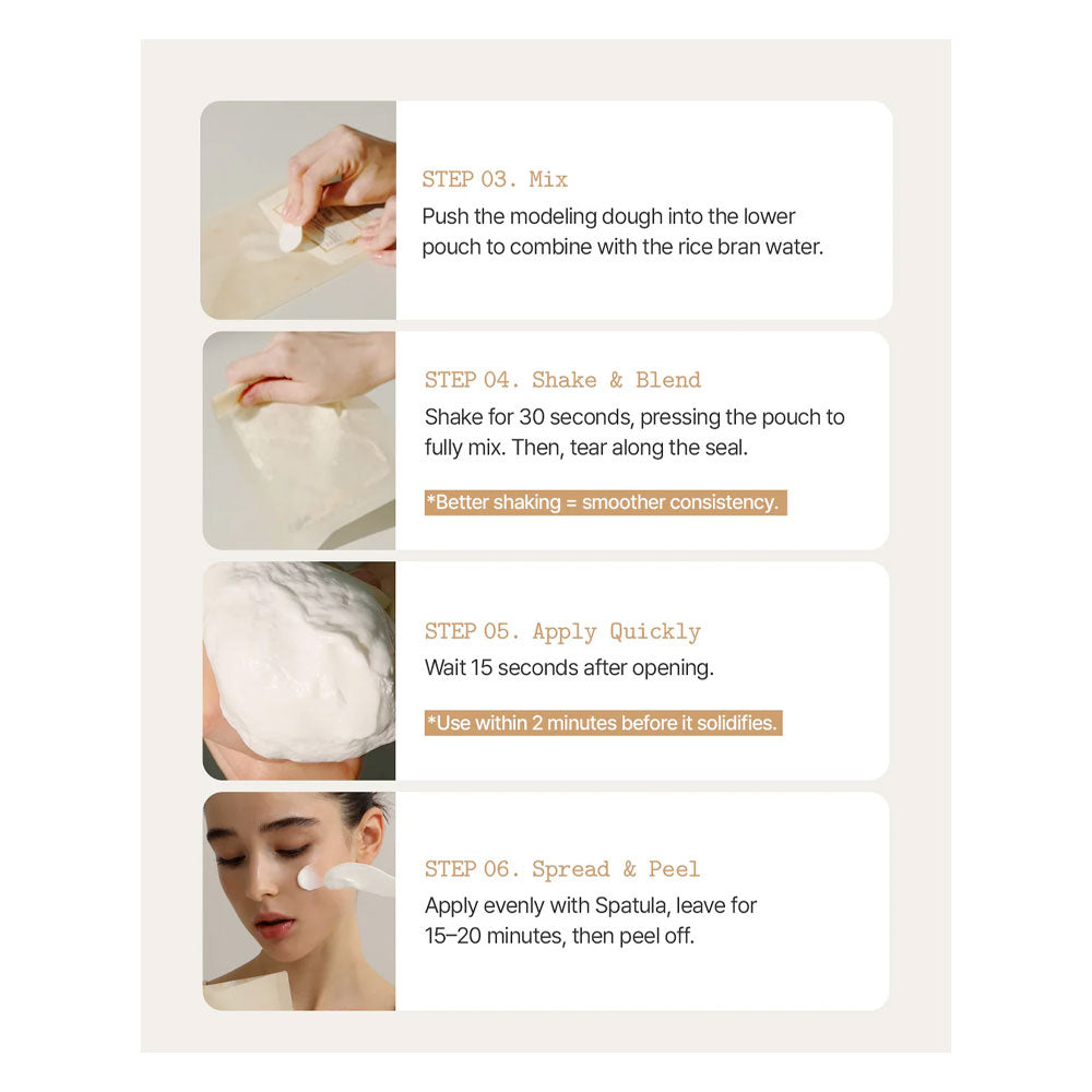 Instructions for using a facial product with step-by-step images and text.
