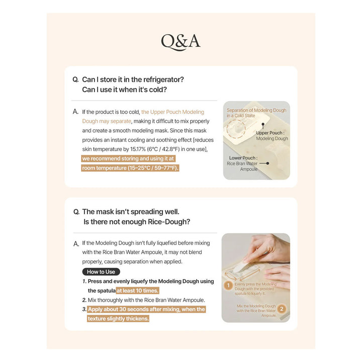 Product information sheet with Q&amp;A section on a light pink background