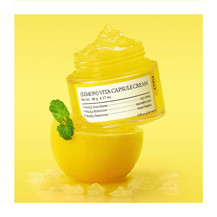 Yellow cream jar with a label on a yellow background