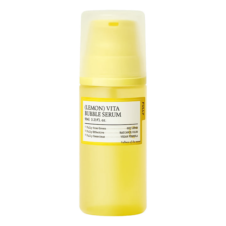 Yellow bottle of Lemon Vita Bubble Serum on a white background