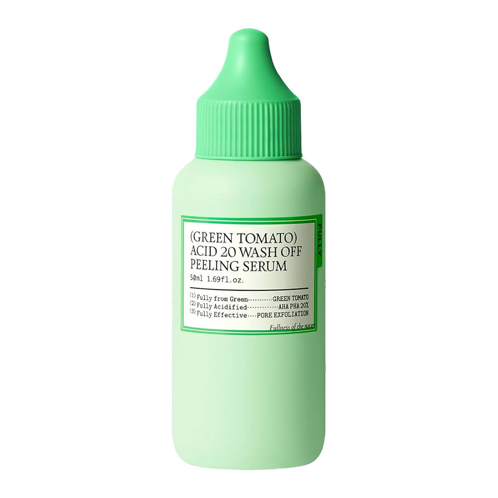 Green bottle of (Green Tomato) Acid 20 Wash Off Feeling Serum on a white background