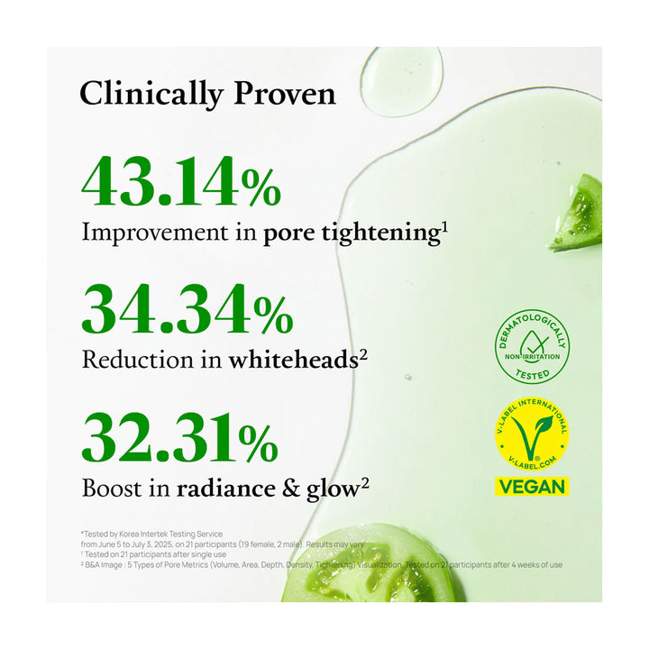 Product advertisement with clinical improvement statistics and logos on a white background