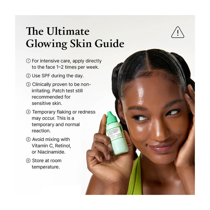 Woman holding a green skincare bottle with &