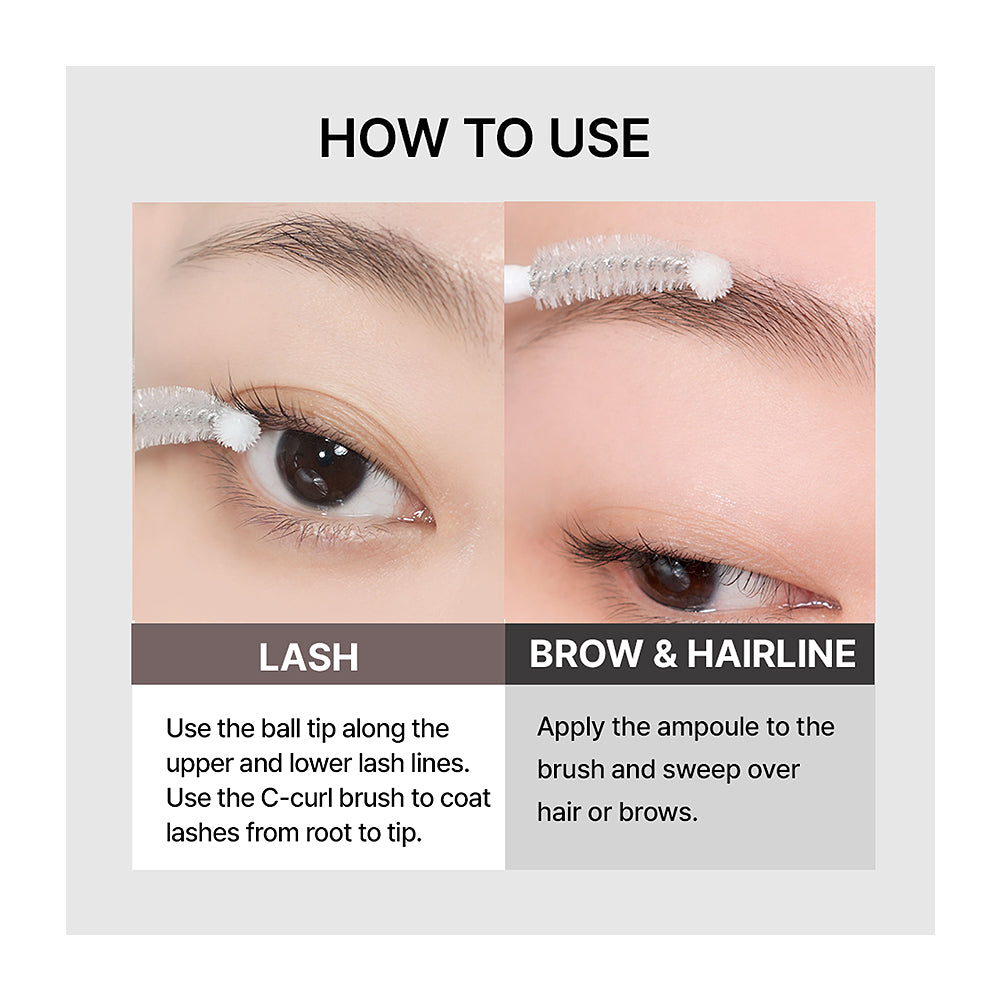 Instructions on how to use a cosmetic product for lashes and brows.