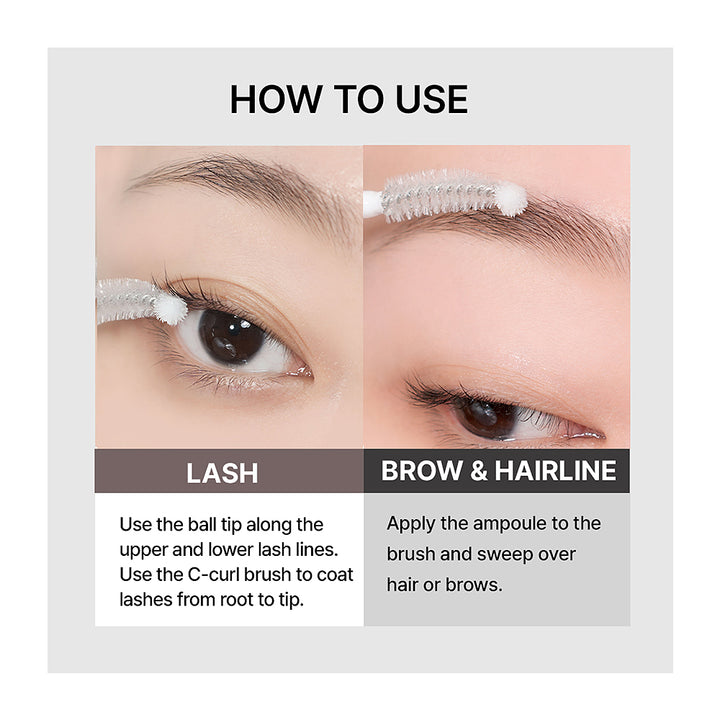 Instructions on how to use a cosmetic product for lashes and brows.
