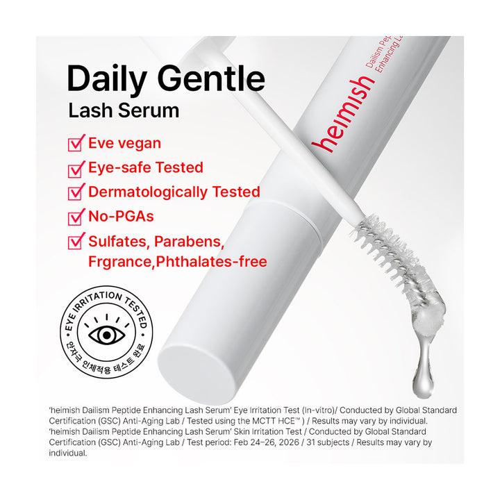 Heimish Daily Gentle Lash Serum with product details on a white background