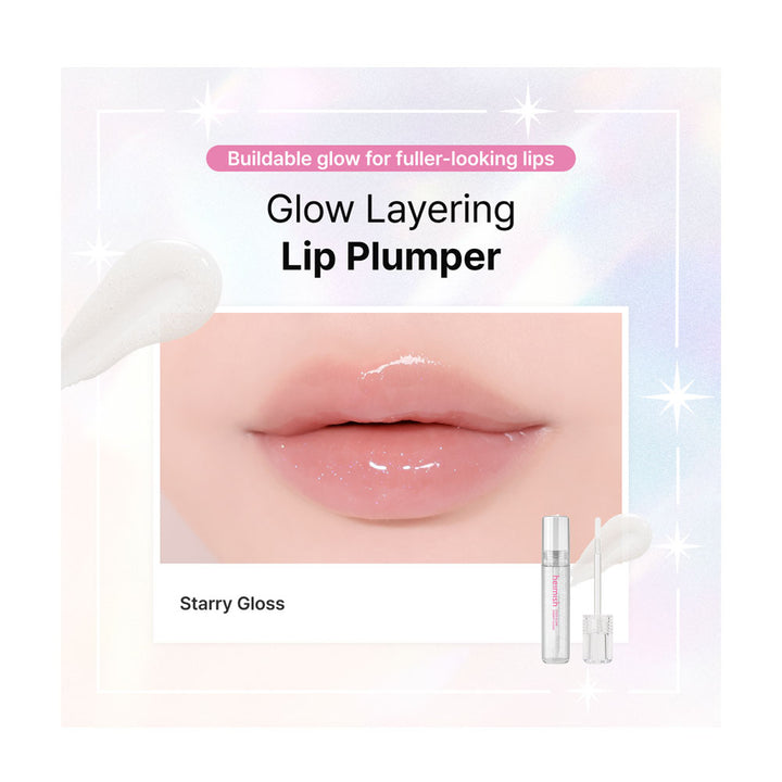 Lip plumper packaging with a close-up of lips and product bottle on a light background
