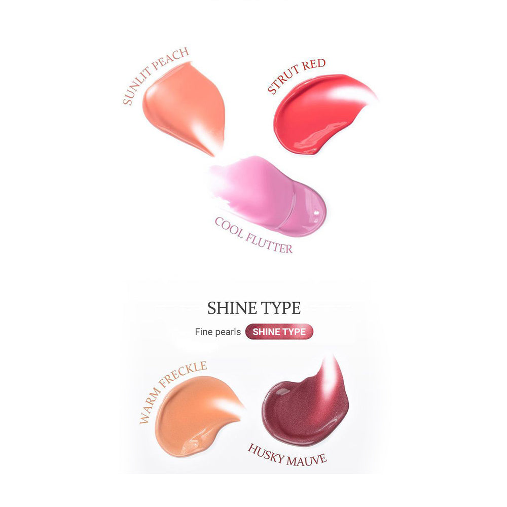 Lipstick shades with names and descriptions on a white background