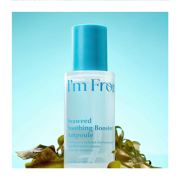 A clear cylindrical ampoule bottle with a bright blue cap and blue text reading &
