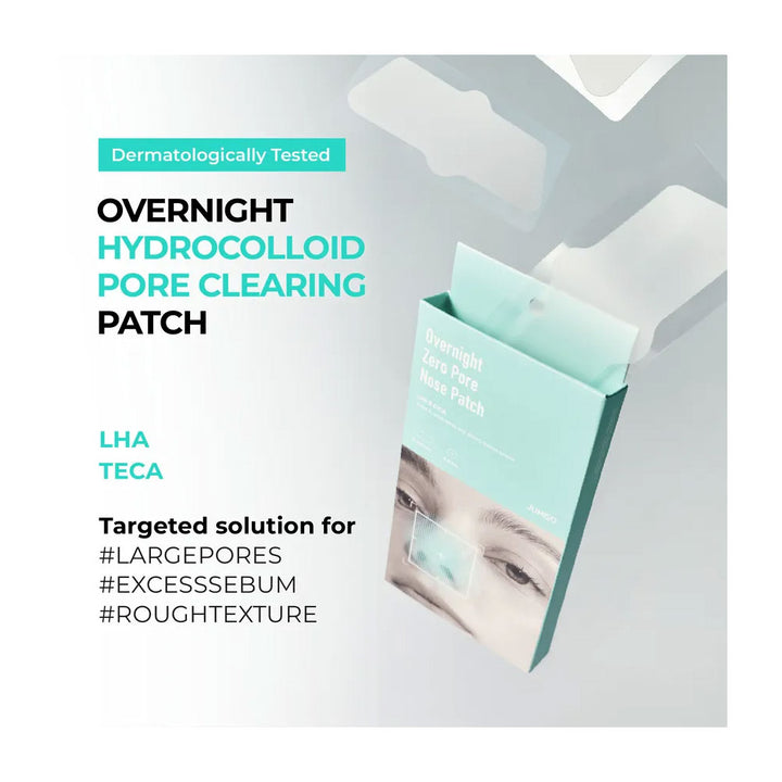 Packaging of Overnight Hydrocolloid Pore Clearing Patch with text on a light gray background