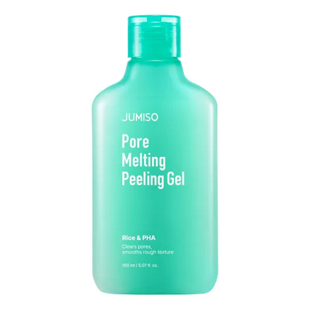 Green bottle of Jumiso Pore Melting Peeling Gel on a white background